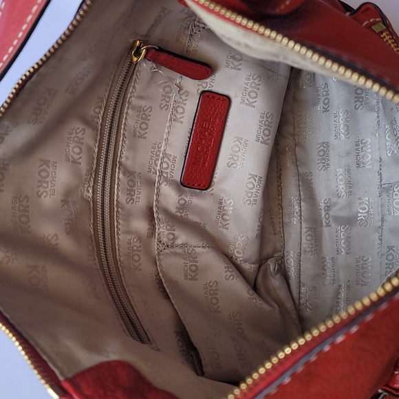 Red Leather Michael Kors Shoulder Handbag Purse Zipper Closure - Picture 11 of 16
